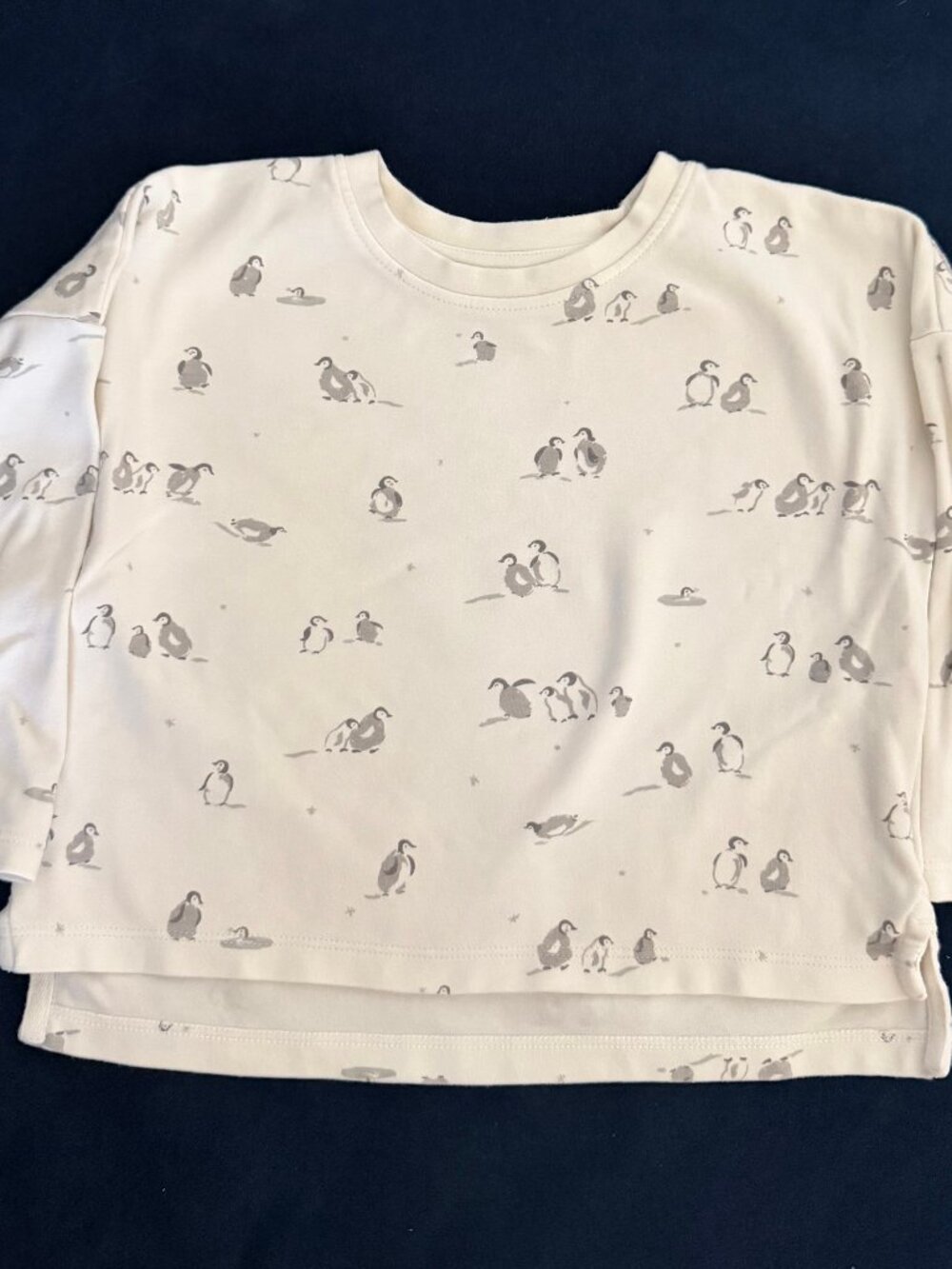 Pehr- Dropped Shoulder Long Sleeve Toddler Top in Happy Huddle (Penguin) - 3T